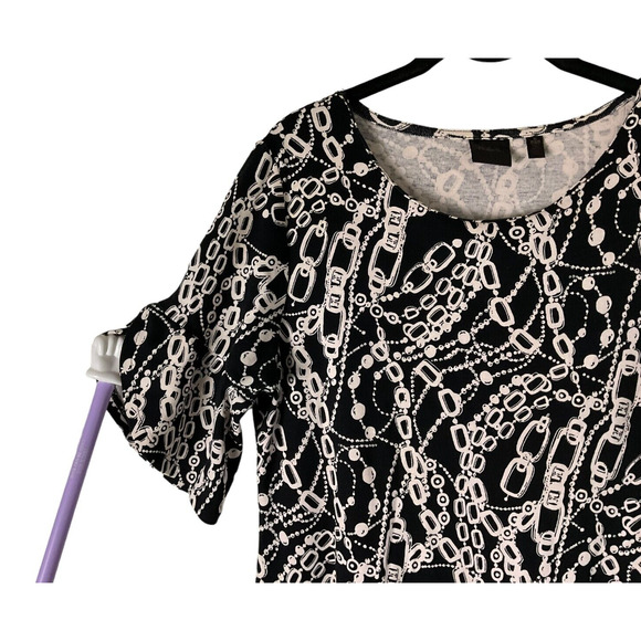 Rafaella Black White Chain Print Dress Short Sleeve 100% Cotton Size Small - Picture 9 of 10